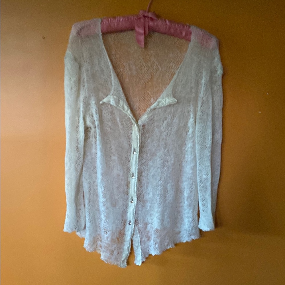 Sheer Cream Button-Up Cardigan